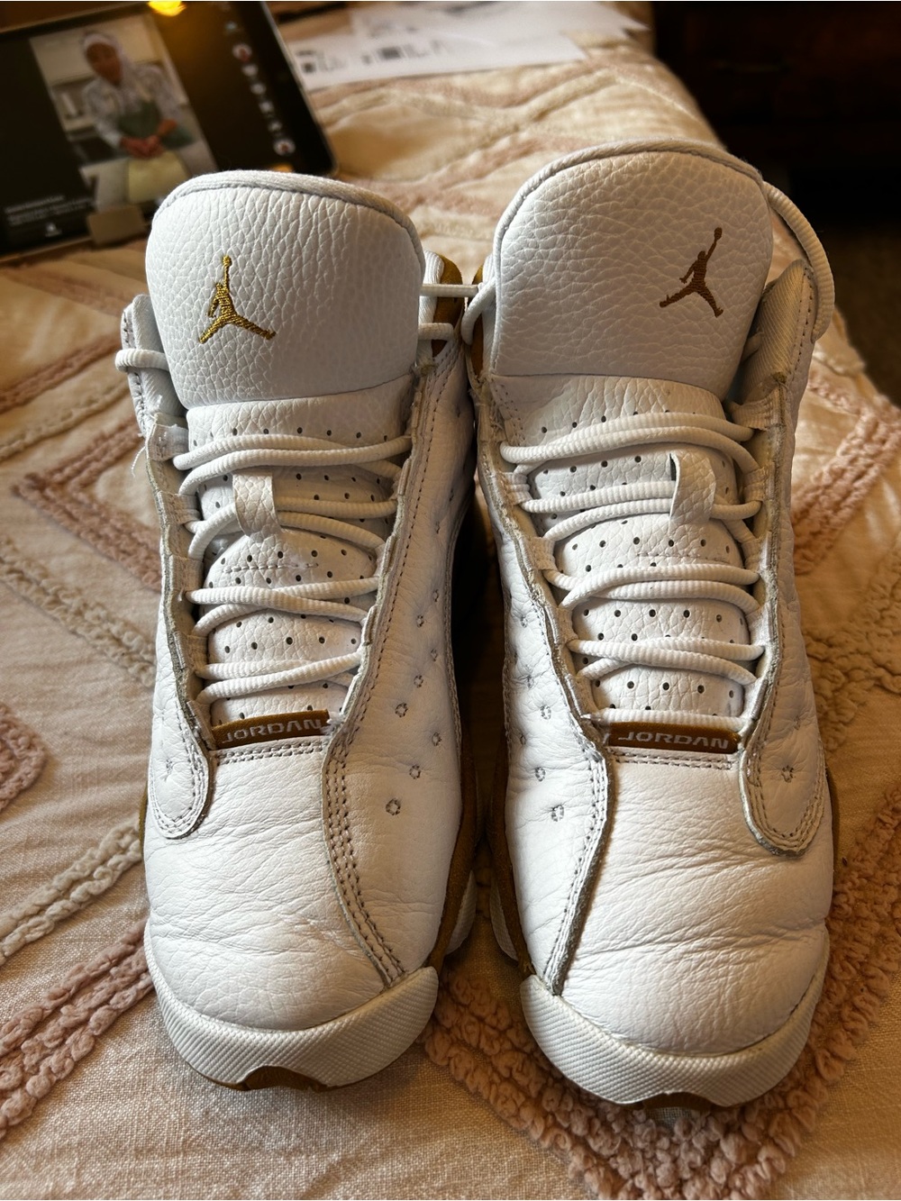 Jordan Kids White and Gold Retro Sneakers